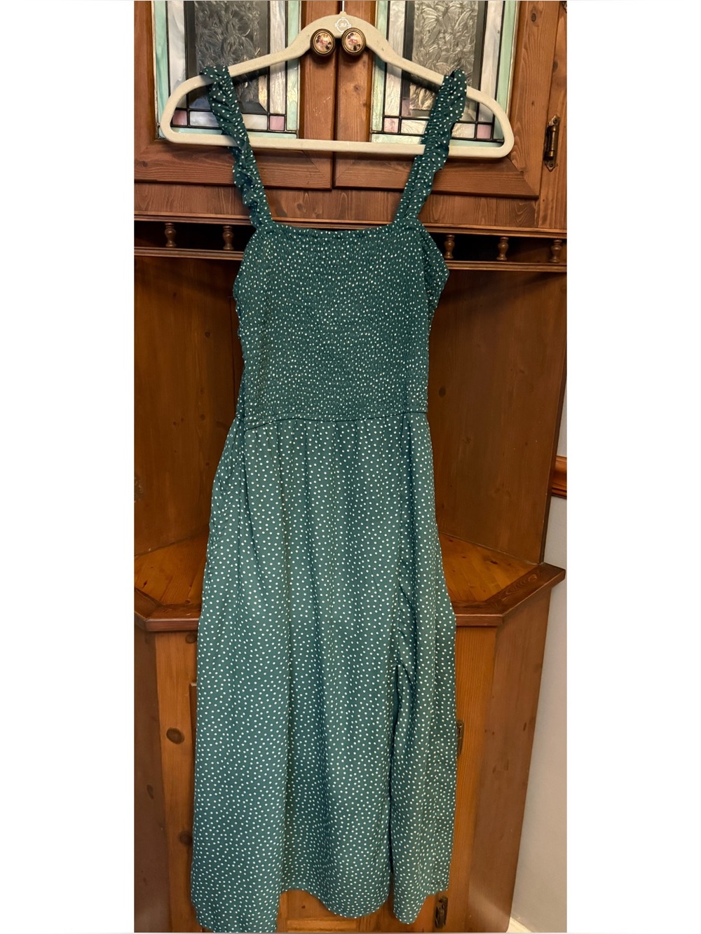 Abercrombie & Fitch Green Polka Dot Smocked Midi Dress - Size Large